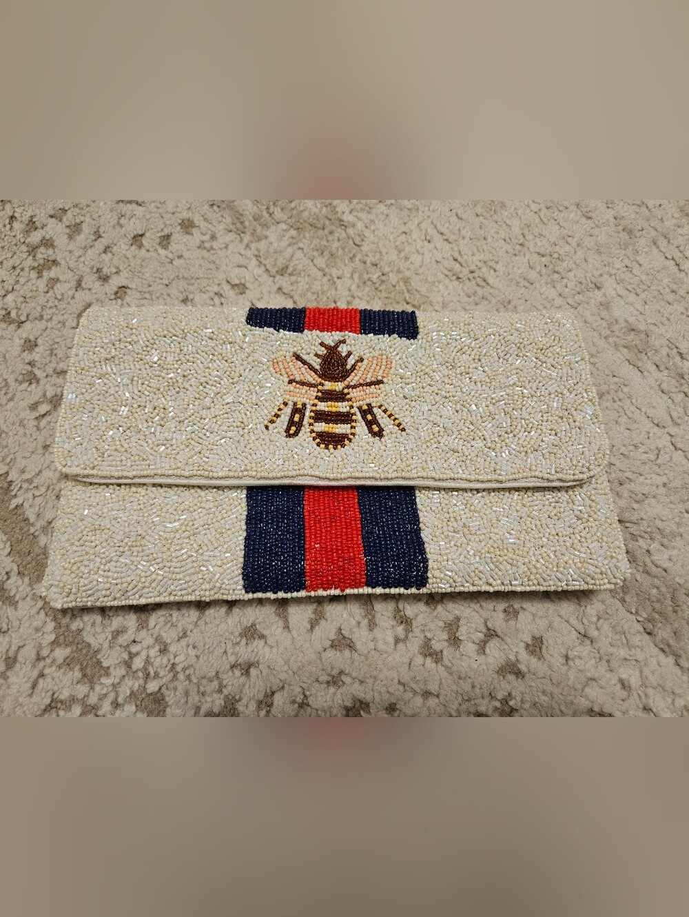 Shirdee Beaded Bee Colorblock Striped Clutch Crossbody Handbag Fun Flirty